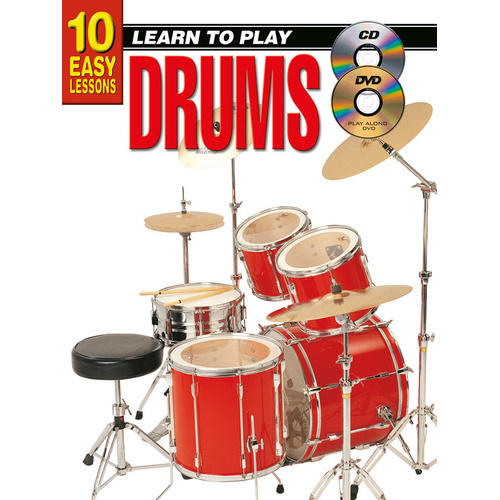 10 Easy Lessons Learn to Play Drums Book with CD and DVD