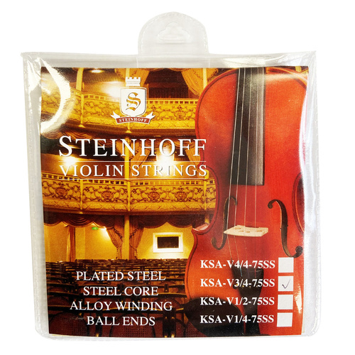 Steinhoff Custom 3/4 Size Violin Strings - Plated Steel, Steel Core, Alloy Winding, Ball Ends