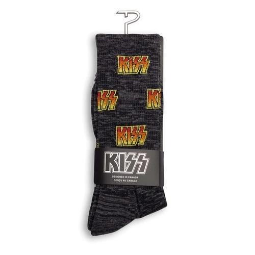 Perris Licensed KISS All Over Logo Large Crew Socks Charcoal 1-Pair