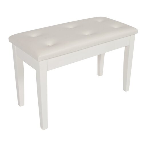 AMS KTW18 Piano Stool White Wooden Bench W/Buttoned Vinyl