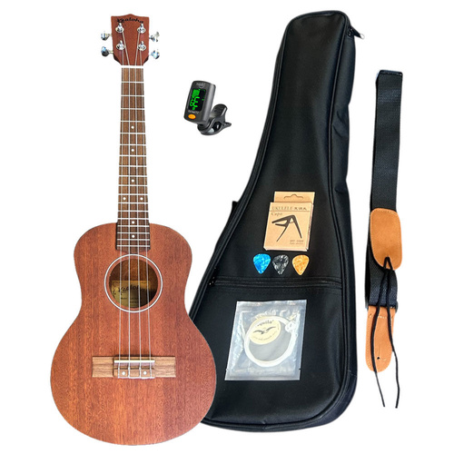 Kealoha KU Series Tenor Ukulele Complete Package with Tuner, Gig Bag, Extra Strings, Capo, Picks & Strap