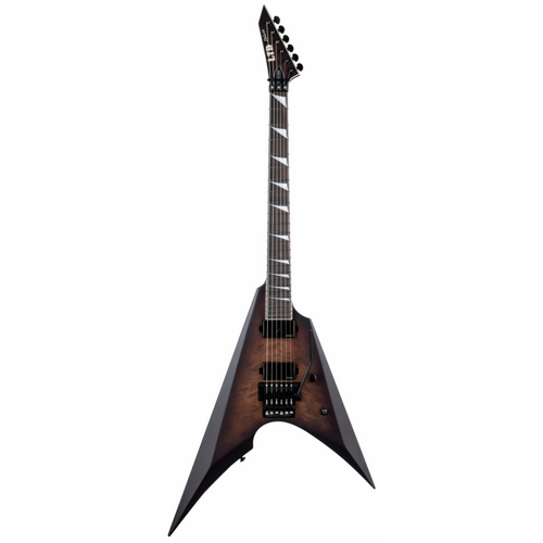 ESP LTD Arrow 1000 QM DBSB Guitar - Mahogany Body, Maple Neck, Black Finish, 27" Baritone Scale, Neck-Thru Construction, Ebony Fingerboard