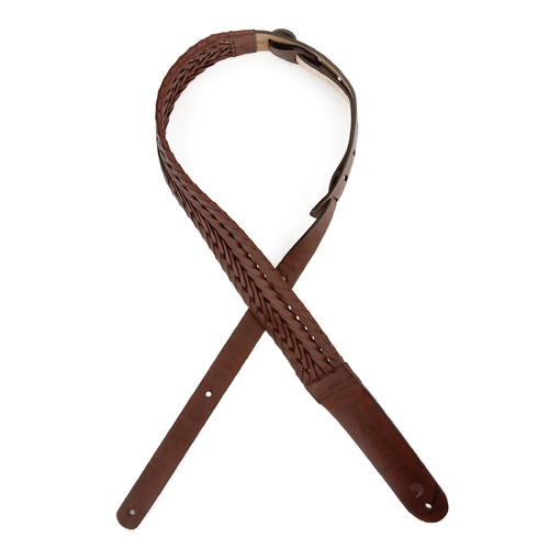 Braided Leather Guitar Strap, brown - by D'Addario