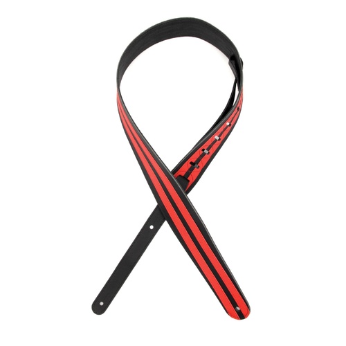 2.5 Inch Leather Guitar Strap,Racing Stripes - Black w/ Red Stripes by D'Addario
