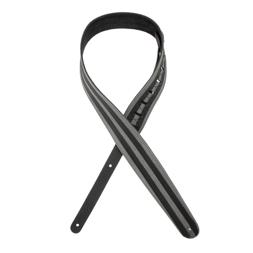 2.5 Inch Leather Guitar Strap, Racing Stripes - Grey w/ Black Stripes by D'Addario