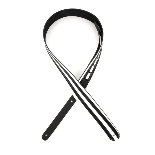 2.5 Inch Leather Guitar Strap, Racing Stripes - White w/ Black Stripes by D'Addario