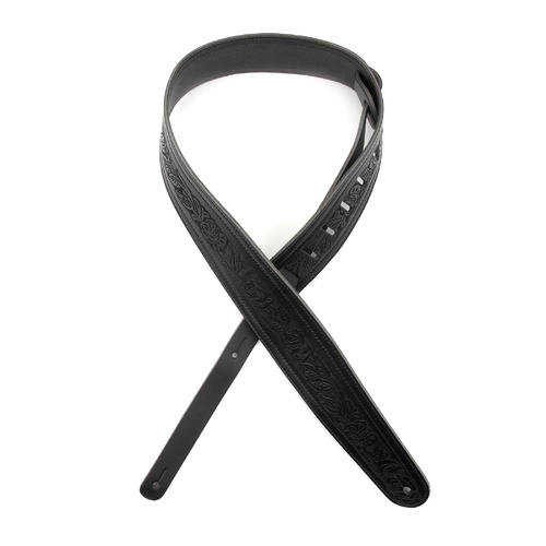 2.5 Inch Leather Guitar Strap, Embossed Flowers - Black, by D'Addario
