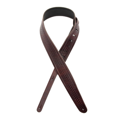 2.5 Inch Leather Guitar Strap, Embossed Weave - Brown, by D'Addario