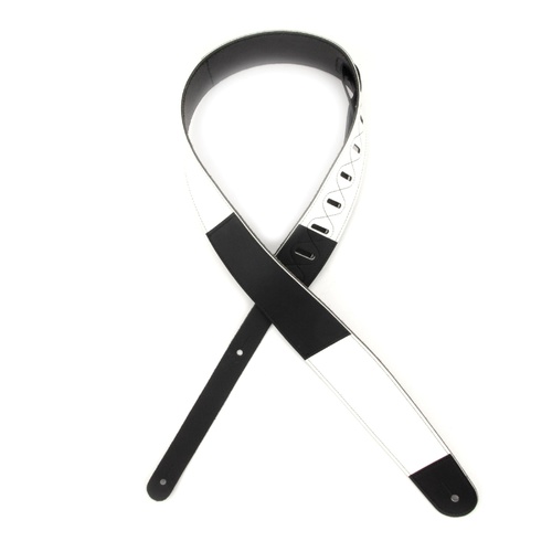 2.5 Inch Leather Guitar Strap, Horizontal Stripe - Black and White, by D'Addario
