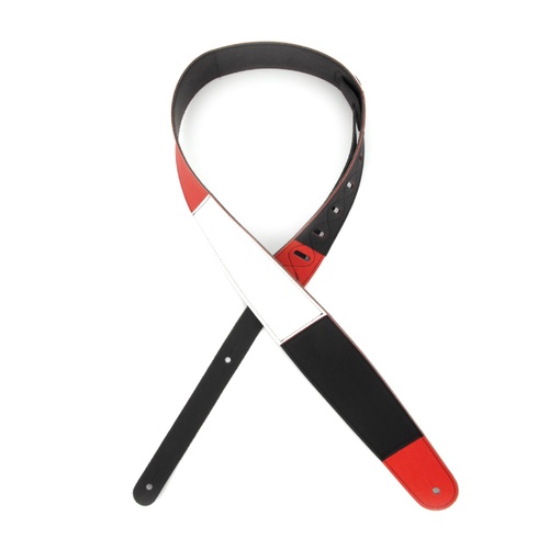 2.5 Inch Leather Guitar Strap, Horizontal Stripe - Black Red and White, by D'Addario