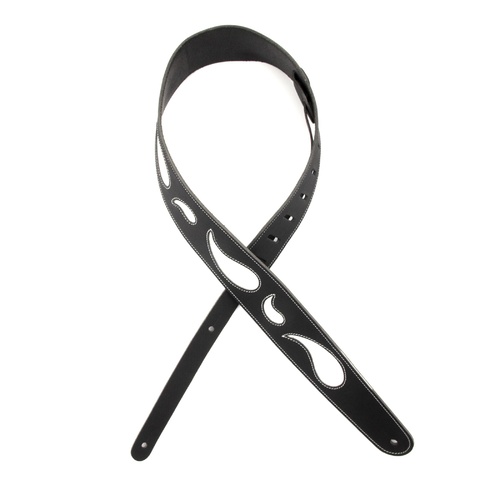 2.5 Inch Leather Guitar Strap, Paisley Window - Black w/ White, by D'Addario