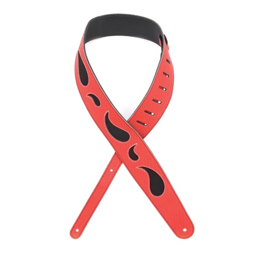 2.5 Inch Leather Guitar Strap, Paisley Window - Red w/ Black, by D'Addario