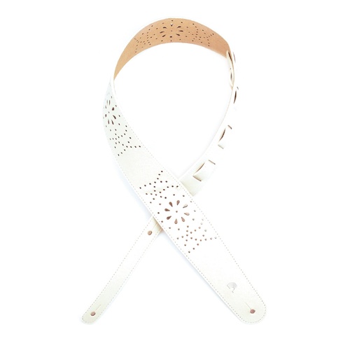 Leather Guitar Strap, Perforated White, by D'Addario