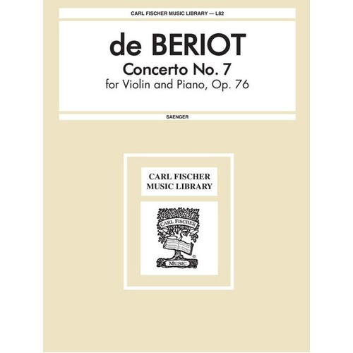 De Beriot - Concerto No 7 Op 76 G Violin/Piano (Softcover Book)