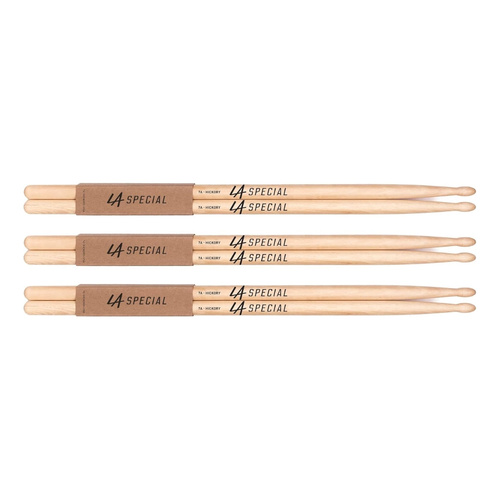 ProMark LA Specials 7A Hickory Drumsticks - 3 Pack, Wood Tip, Lightweight, Versatile for All Drumming Styles, Made in USA