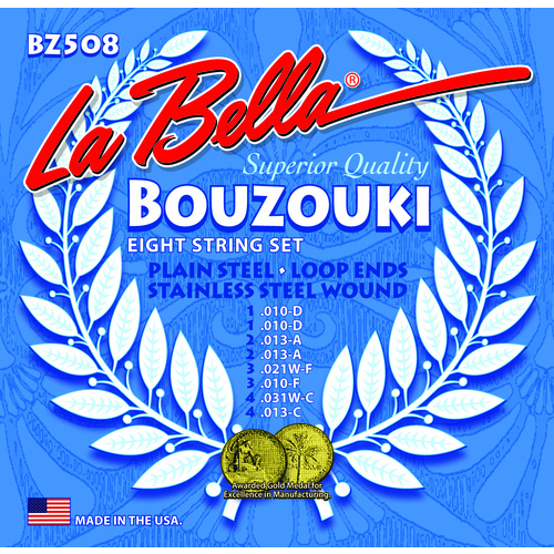 La Bella BZ508 8 String Bouzouki Stainless Steel Strings 10-31