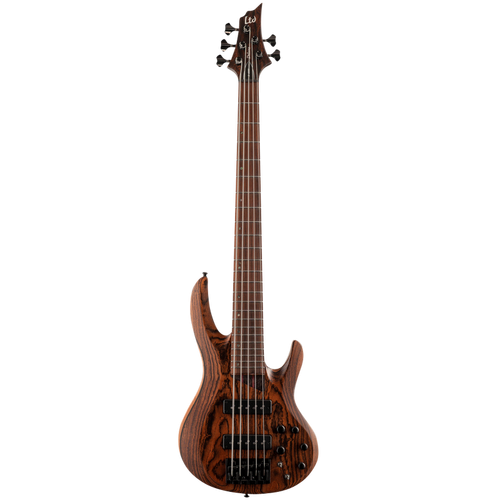 LTD B-1005 NS 5 String Bass with Bocote Top, 34" Scale, Swamp Ash Body, Wenge/Purple Heart Neck, Macassar Ebony Fingerboard, Natural Satin Finish