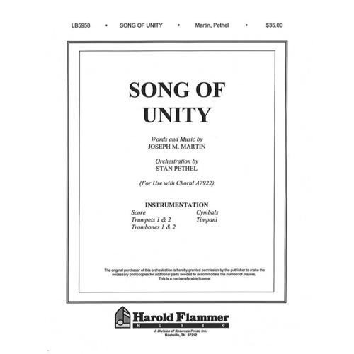 Song Of Unity Trpts 1And2 Trombonens Cymbals Timpani Fo Book
