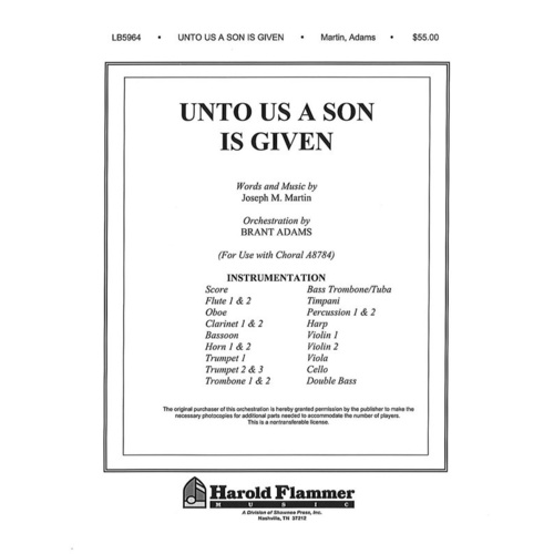 Unto Us A Son Is Given Orchestration Joseph M. M Book