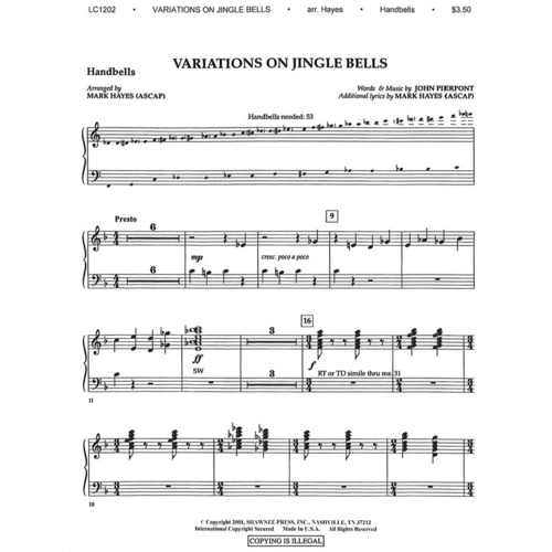 Variations On Jingle Bells Handbell Pt Book