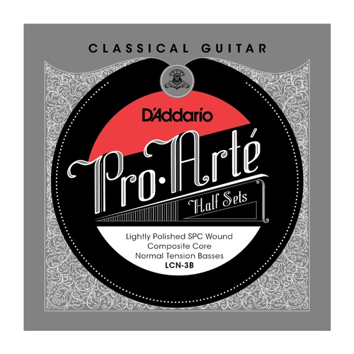 D'Addario LCN-3B Pro-Arte Lightly Polished Silver Plated Copper on Composite Core Classical Guitar Half Set, Normal Tension