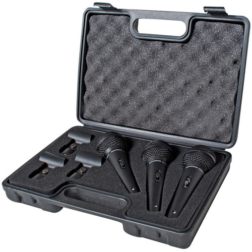 Leem DM-3S Dynamic Vocal Mic Kit - 3 Pack with Holders and Carry Case