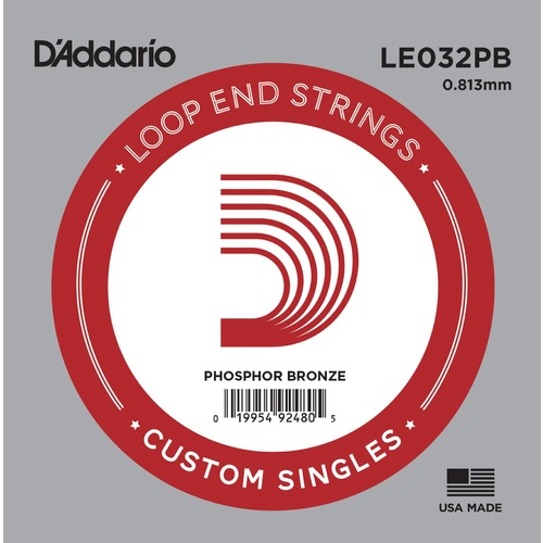 D'Addario LE032PB Phosphor Bronze Loop End Single String, .032
