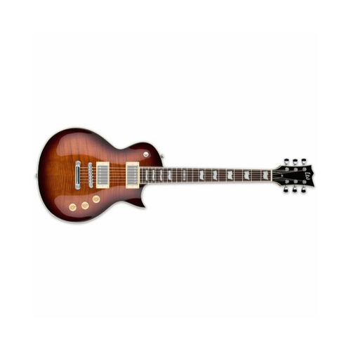 LTD EC-256FM Flame Top Dark Brown Electric Guitar with Set-Neck Construction and Humbuckers