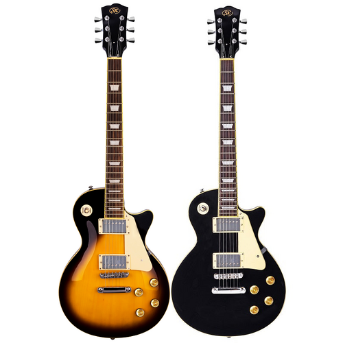 SX LP Style Solid Body Electric Guitar with Maple Set Neck and 2 Humbucker Pickups, Black