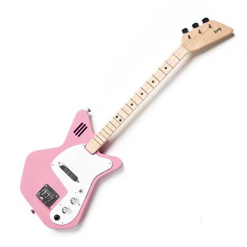 Loog Pro Electric 3 String Kids Guitar with Built-In Amp and Speaker - Pink