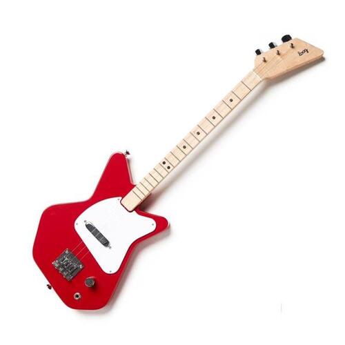 Loog Pro Electric 3 String Kids Guitar with Built-In Amp and Speaker - Red