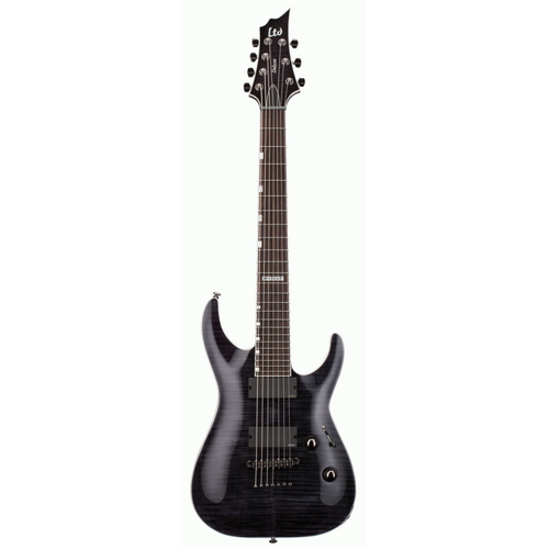 LTD H-1007FM 7-String Electric Guitar with EMG Pickups, Mahogany Body, Flamed Maple Top, Macassar Ebony Fingerboard, See Thru Black Finish