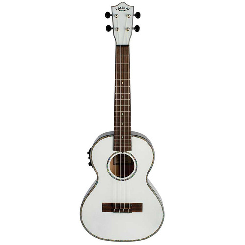 Lanikai Julia Michaels Signature Tenor AC/EL Ukulele with Fishman Kula Preamp and Gig Bag - White Pearl Finish