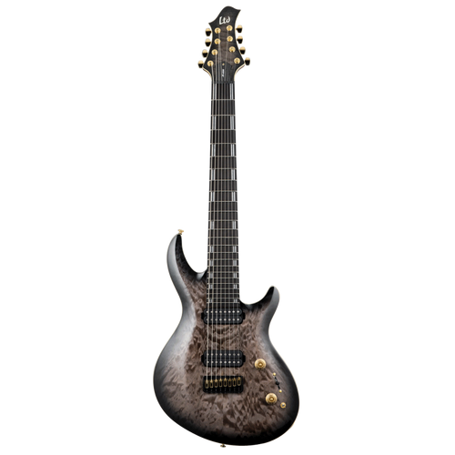 LTD Javier Reyes JR-608 Signature Guitar - 8-String, Walnut/Maple Neck, Macassar Ebony Fingerboard, Faded Blue Sunburst Finish