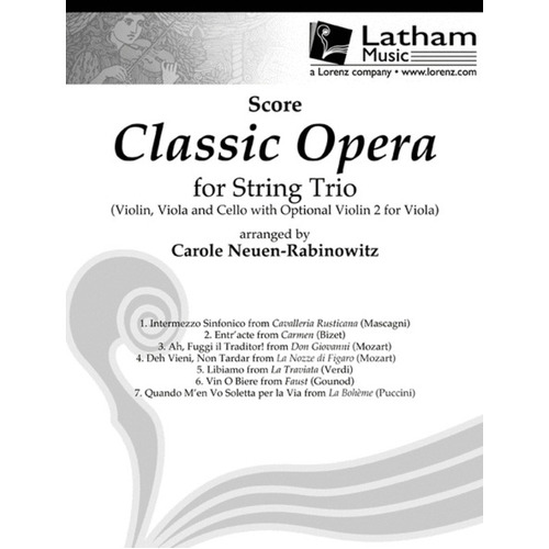 Classic Opera For String Trio Score Book