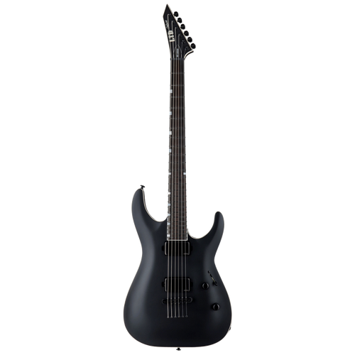 LTD MH-1000 Baritone Guitar in Black Satin with 27” Scale, Mahogany Body, Maple Neck, EMG Pickups, and Locking Tuners