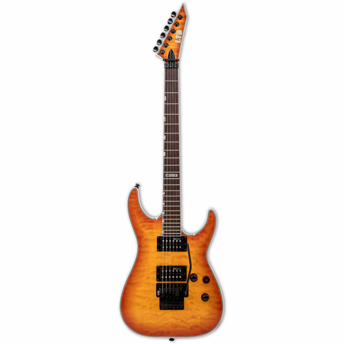 LTD MH-203QM See Thru Blue Electric Guitar with H/S/S Pickup Configuration and Floyd Rose Tremolo