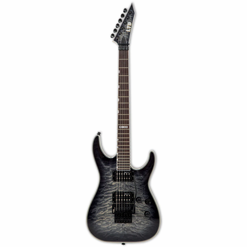 LTD MH-203QM See Thru Blue Electric Guitar with H/S/S Pickups and Floyd Rose Tremolo