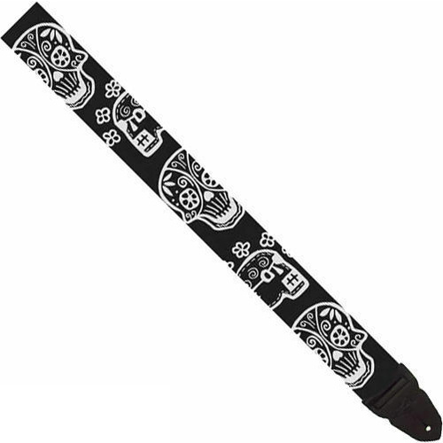 LM - 2 Inch Poly Guitar Strap, Black With White Cinco D Design Adjustable