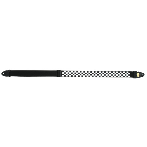 LM - 2 Inch Poly Guitar Strap, Black With White And Black Checker Design *NEW*