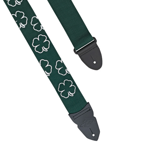 Guitar Strap Four Leaf Clover 2 Inch Poly Web Material, Leather Ends