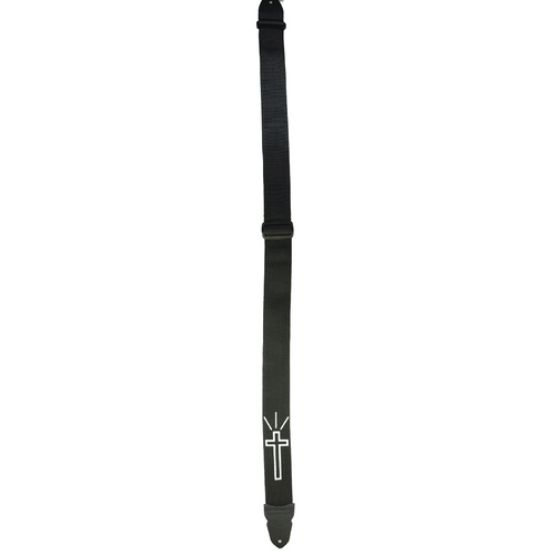 LM - 2 Inch Poly Guitar Strap, Black With White Cross Design *NEW*