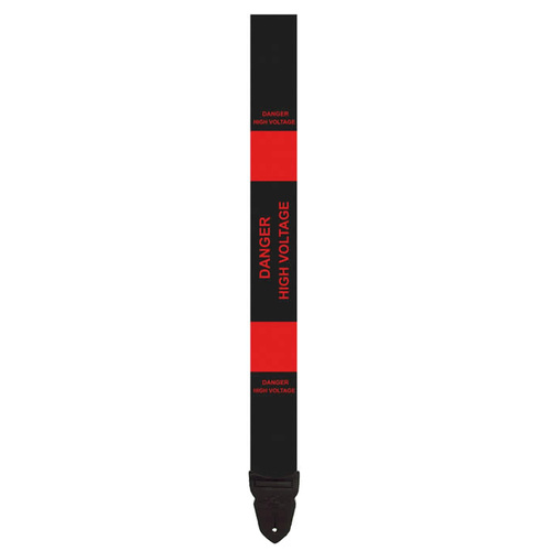 LM - 2 Inch Poly Guitar Strap, Black With Red High Voltage Design *NEW*