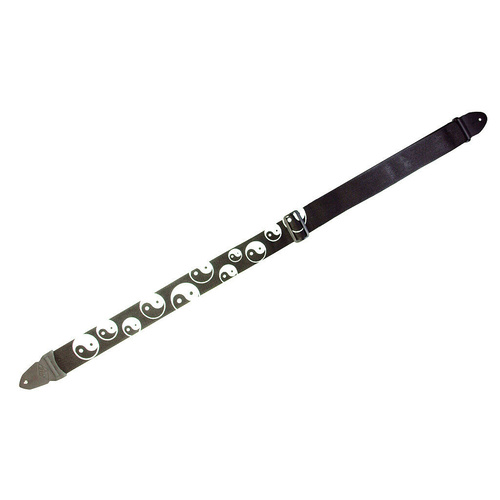 LM - 2 Inch Poly Guitar Strap Black with White Yin Yang Design