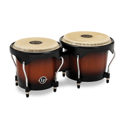 LP City Series 6.5-7 Bongo Vintage Sunburst Drums with Rawhide Heads and Black Hardware