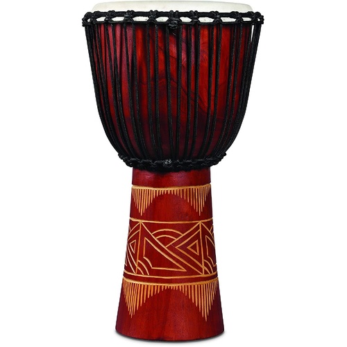 LP World Beat Wood Art Large Djembe Drum - Red Finish, Hand-Carved, Goat Skin Head, Durable Nylon Rope Tuning