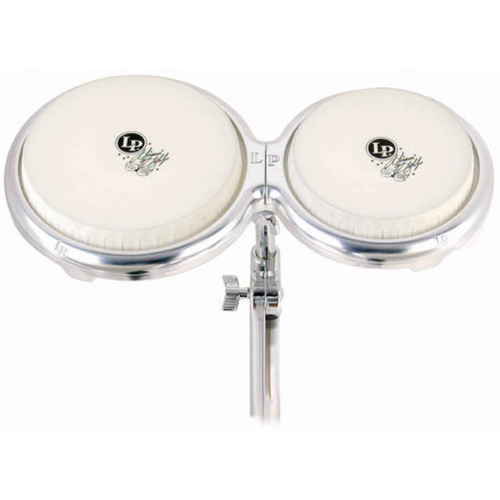 LP Compact Bongos with Mount, 7-1/4" and 8-5/8" Heads, Aluminum Alloy, Drum Key Tunable, Fits Most Bongo Stand Bases