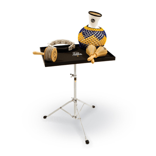 LP Trap Table with Height-Adjustable Chrome Stand, 22"W x 16"D Rubber Padded Surface, Raised Edge for Instruments