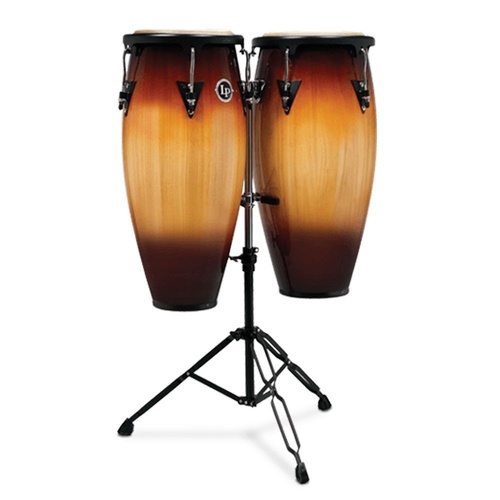 LP Aspire Wood Conga Set with Adjustable Double Stand, 10" and 11" Natural Rawhide Heads, 28" Tall, Siam Oak Shells