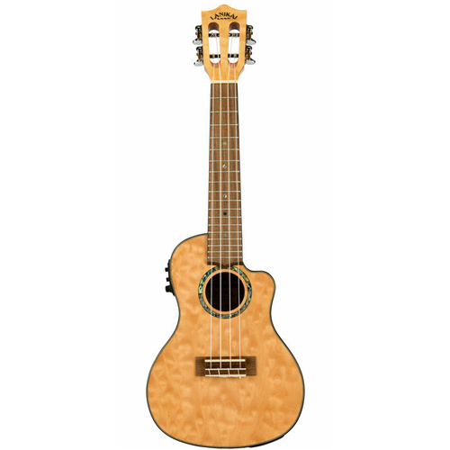 Lanikai Quilted Maple Concert Ukulele with Fishman Kula Preamp and Case, Natural Gloss Finish